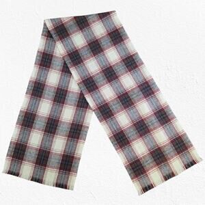 50s Vintage Red Cream Classic Tartan Plaid Fringe Rectangle Five Footer Scarf OS